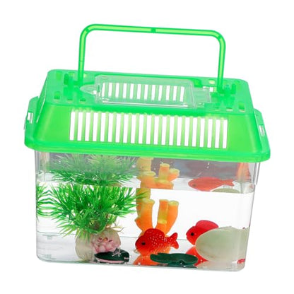 Portable Mini Plastic Fish Tank Aquarium with Handle Clear Transparent Design Easy to Clean for Temporary Use and Travel with Lid