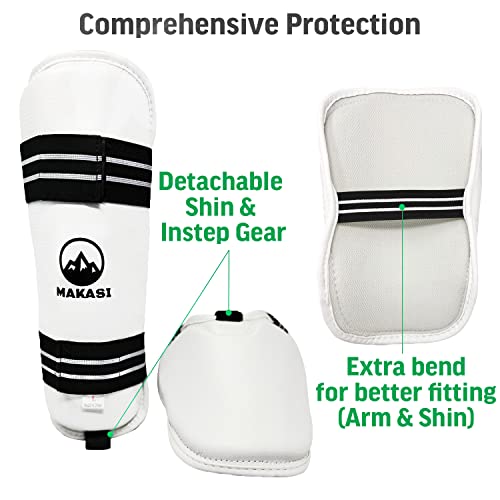 Martial Arts Taekwondo Sparring Gear Equipment Set Headgear Shin Instep Arm Chest Mouthguard Bag - color: Blue