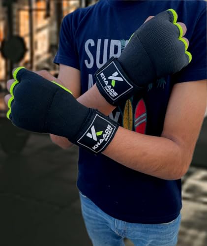 Gel Boxing Hand Wraps Inner Gloves for Kids/Childs, Long Wrist Straps, Padded Fist Mitts, Muay Thai, MMA, Kickboxing, Martial Arts Training Bandages - color: Black/Green