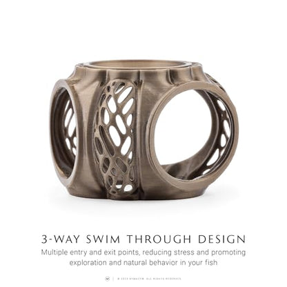 Betta Lair | Swim Through Aquarium Cave & Hideaway – Fish Tank Decoration with Shrimp Feeding Dish for Betta, Shrimp & Small Fish (Clear White, Small)