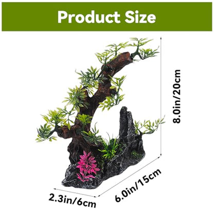 Bonsai Tree Fish Tank Decor, Artificial Plastic Tree Aquarium Decorations - 8” Height Fish Hideout Accessories for Betta Goldfish & Small Fish Shrimp