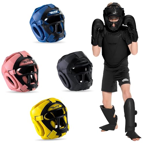 Elite Sports Best Kids Boxing Headgear Youth Wrestling Headgear for Age 4 to 13 Year MMA Kickboxing Muay Thai BJJ Karate Head Guard for Boys Girls (Black) - size: Medium