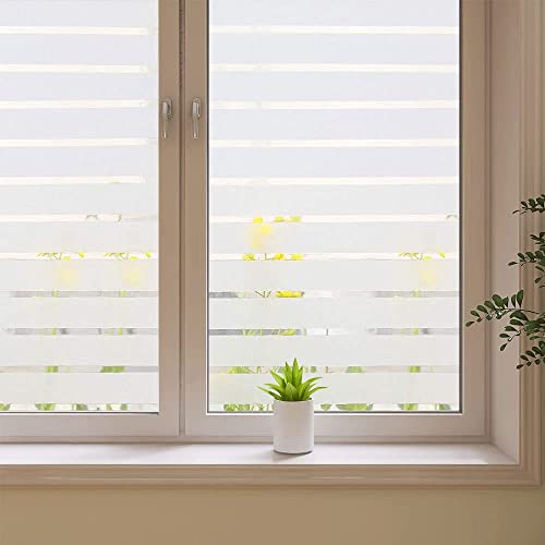 2/4 Stripe Frosted Window Film, Privacy Glass Window Sticker, Vinyl Decorative Window Decals, UV Protection Static Clings No-Glue Removable Window Film for Home Office Meeting Room(23.6 x 157.4 inch)