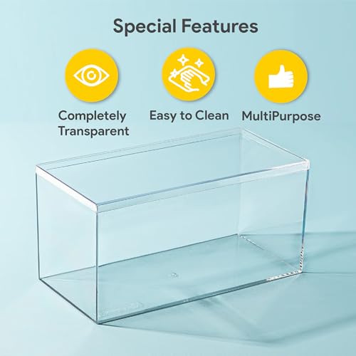 Rectangle Acrylic Box - Shelf Organizer Bins - Clear Storage Containers - Candy Party Favors | Bathroom Storage | Makeup Cosmetic Organization | Wide: 8"x4"x4" (3 Pack)