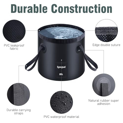 Portable Camping Shower, [10000mAh Rechargeable], 5-Speed with Collapsible Bucket with Handle 20L, IPX8 Waterproof, LED Display Camp Shower Pump, Perfect for Hiking, Travel, Cars & Pets
