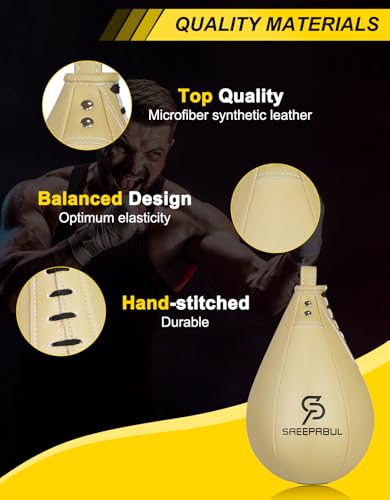 Speed Bag,Speed Bag for Boxing,PU Leather Reflex Training Pear Shaped Punching Bag,Fast Reaction Skills Development Perfect for Kids Teens Adults Boxing Coaches - color: Pro Beige(9.5" x 7.1")