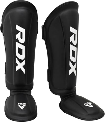 RDX Shin Guards Kickboxing Muay Thai, SATRA SMMAF Approved, Premium Maya Hide Leather, Leg Instep Protection Pads, MMA Martial Arts Kicking Sparring Training Gear, BJJ Karate Boxing Taekwondo, Black - color: Black, size: Small