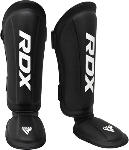 RDX Shin Guards Kickboxing Muay Thai, SATRA SMMAF Approved, Premium Maya Hide Leather, Leg Instep Protection Pads, MMA Martial Arts Kicking Sparring Training Gear, BJJ Karate Boxing Taekwondo, Black - color: Black, size: X-Large