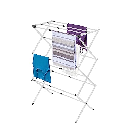 BLACK+DECKER 3 Tier Expandable Collapsing Foldable Laundry Rack for Air Drying Clothing, Space Saving Heavy Duty Lightweight Metal Drying Rack(White) - color: White
