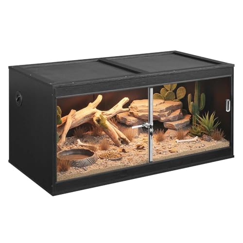 unipaws 50 Gallon Reptile Tank, Front Opening Leopard Geckos Enclosure Terrarium with Sliding Doors, Top Ventilation, Stackable Black Cage for Lizards - color: Black, size: 50 Gallon Tank