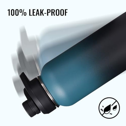 Fijinhom Insulated Water Bottle with Handle, 304 Stainless Steel Water Bottles with Wide Mouth, Double Wall Vacuum Sports Water Bottle, BPA Free, Keep Cold and Hot, 32 Ounces Blue&Black - color: Blue/Black, size: 32 Ounces