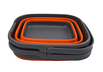 SAMMART Set of 2-10L (2.6 Gallon) Collapsible Plastic Rectangular Bucket - Portable Fishing Bucket - Foldable Tub with Handle - Pop up Saving (Grey/Orange (Set of 2)) - color: Grey/Orange (Set of 2)