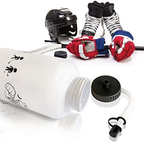 Hockey Water Bottles with Long Straw, Fit for Football Lacrosse Gym Sport, Plastic Squeezable Leakproof BPA Free, No Strange Smell, Easy to Clean, 1 Liter 32 oz (3 Straw Caps) (white) - color: white