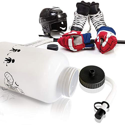 Hockey Water Bottles with Long Straw, Fit for Football Lacrosse Gym Sport, Plastic Squeezable Leakproof BPA Free, No Strange Smell, Easy to Clean, 1 Liter 32 oz (3 Straw Caps) (white) - color: white