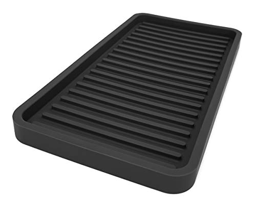 Silicone Sink and Surface Organizer Tray, Sponge Holder, Vanity Tray, Trivet, Heat Safe, Dishwasher Safe, for Bathroom and Kitchen Organization (Black, 10"x5.25")