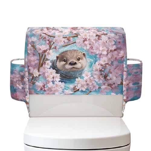 All-in-One Toilet Tank Cover with Storage Bag Toilet Tank Protector Replacement Washable for Small Apartment Dormitory Bathrooms Decor, Otter Cherry Blossoms - color: Otter Cherry Blossoms