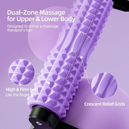 RUNWE Foam Roller with Stand - Bracket Foam Roller for Back Pain, 21 inch Trigger Point Deep Tissue Massage Roller, Medium Density Grid Bracket Foam Rollers, Leg Roller for Muscles Deep Tissue - color: Purple