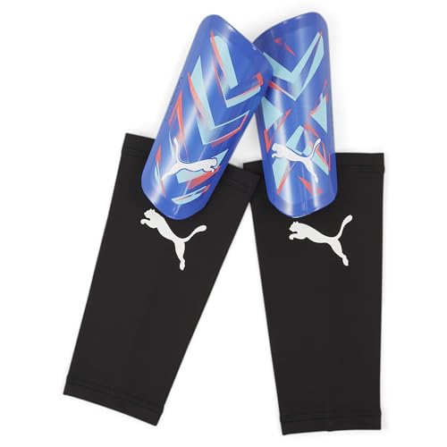 Puma Ultra Light Sleeve Soccer Shin Guards - color: Bluemazing-Electric Peppermint, size: Medium