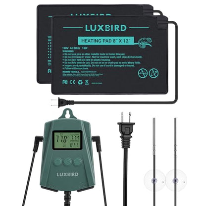 Reptile Heating Pad 8x12 Inch with Dual Output Reptile Thermostat LB-2SC Combo Set Under Tank Terrarium Heating Mat for Turtles, Lizards, Frogs, and Other Reptiles