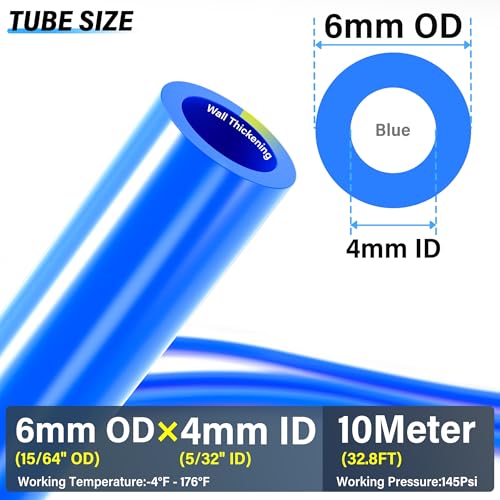 TAILONZ PNEUMATIC Blue 6mm OD 4mm ID Polyurethane PU Air Hose Pipe Tube Kit 10 Meter 32.8ft - color: Blue, size: 6mm OD/32.8ft/10m