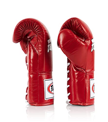 Fairtex BGL6 Locked Thumb Boxing Gloves, Leather Lace Up Muay Thai MMA Gear | Snug-fit hand compartment with ergonomic curves. Minimizes hand fatigue. Built for pro competitions and sparring. - color: Red, size: 12 oz