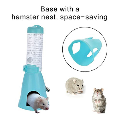 Guardians Hamster Water Bottle, Little Pet Automatic Drinking Bottle with Food Container Base Hut Hanging Water Feeding Bottles Auto Dispenser for Small Animals(125ml,Blue)