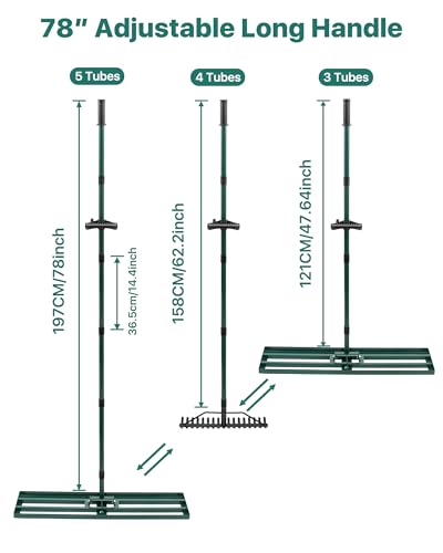 Lawn Leveling Rake 33x10'', Yard Leveling Rake with 78'' Back-Saving Adjustable Handle, Stainless Steel Lawn Leveler Tool with 17'' Tines Head for Garden, Backyard, Farm, Golf Course - style: 33’‘x10’‘ with 17'' Bow Rake
