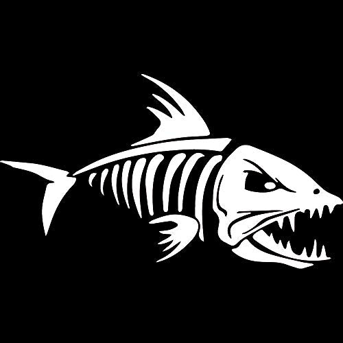 Animal Scary Fish Skeleton 1 (White) (Set Of 2) Premium Waterproof Vinyl Decal Stickers For Laptop Phone Accessory Helmet Car Window Bumper Mug Tuber Cup Door Wall Decoration - color: White, size: 5.8 inches x 3.2 inches