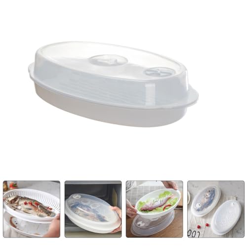 Professional Microwave Fish Steamer with Lid, Food Steamed Holder Plate for Microwave Oven, Rapid Heat Transfer Steaming Dish for Vegetables and Dumplings Style