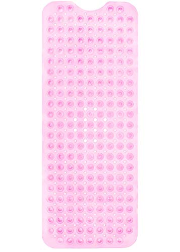 Bath Mat - Large Non Slip Bathtub & Shower Mat - Extra Long 40 x 16 Inch Bathroom Mats for Tub Nonslip Anti Slip Bathmats (40x16 Clear Pink 1-Pack) - color: Clear Pink