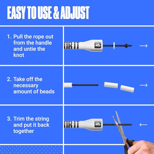 Sportbit Custom-Fit Beaded Jump Rope – Adjustable Length for Kids & Adults, Men & Women – Durable Fitness Rope for Gym & Home - color: White