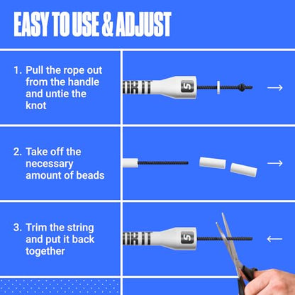 Sportbit Custom-Fit Beaded Jump Rope – Adjustable Length for Kids & Adults, Men & Women – Durable Fitness Rope for Gym & Home - color: White