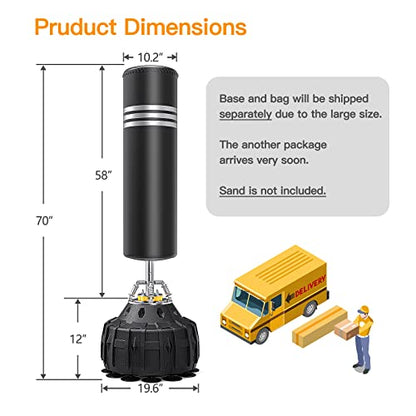 YOLEO Freestanding Punching Bag - 70″ Heavy Boxing Bag with Suction Cup Base for Adult Youth, Stand Kickboxing Bag with 12OZ Gloves for Home Gym Gift for Men Women Boxing Training Stree Release