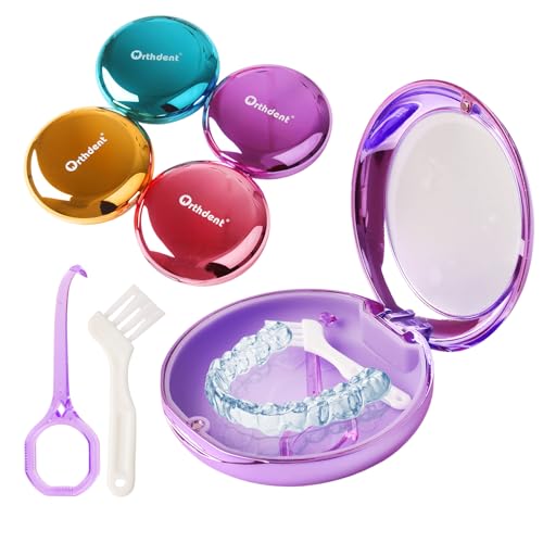 Fashion Solid Orthodontic Aligner and Retainer Case with Inside Mirror, Special Magnetic Closure +1 Pcs Aligner Remover Hook +1Pcs Brush (Blue) - color: Blue