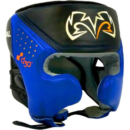 RIVAL Boxing RHG10 Intelli-Shock Headgear, D3O Front and Side Padding, Hook and Loop Back Adjustment with Lace on Top, and Anatomical Rear Head Pad Every Time - color: Black/Blue, size: X-Large