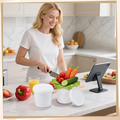 12 Pcs White Plastic Bucket with Lid and Handle, Food Grade Buckets with Lids, Ice Cream Containers Food Safe Bucket for Multipurpose Storage Paint Water Art Crafts Projects (1.26 Quart)