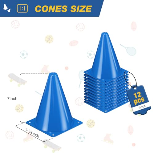 7 Inch Soccer Cones 12pcs Colors Cones Field Plastic Small Cones - color: blue