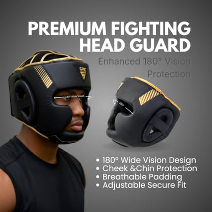 Titan Boxing Headgear, Training Head Guard, Protective Gear for MMA, Kickboxing, Muay Thai - color: GOLD, size: Large-X-Large