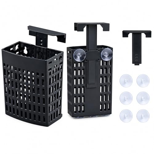 2Pcs– Aquarium Plant Holder, Fish Tank Plant Stand, 3-in-1 Mounting, Adjustable Height, Extendable Hook, with 2 Side and 4 Bottom Suction Cups (Black)