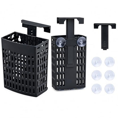 2Pcs– Aquarium Plant Holder, Fish Tank Plant Stand, 3-in-1 Mounting, Adjustable Height, Extendable Hook, with 2 Side and 4 Bottom Suction Cups (Black)