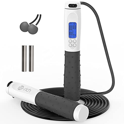 Jump Rope, Weighted Jump Rope for Fitness, Skipping Rope with Counter - Heavy Handles, Adjustable Length - Cordless Jumping Rope for Men Women Kids Fitness Exercise Training - color: White+Gray
