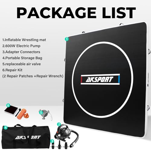 AKSPORT Inflatable Wrestling Mat 10x10FT Training Mat | 4-inch PVC cushioning|easy to clean and store|for family training, PE classes, camps and clubs，BJJ, MMA and judo practice