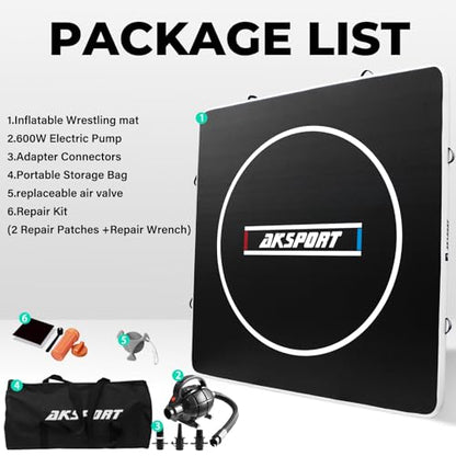 AKSPORT Inflatable Wrestling Mat 10x10FT Training Mat | 4-inch PVC cushioning|easy to clean and store|for family training, PE classes, camps and clubs，BJJ, MMA and judo practice