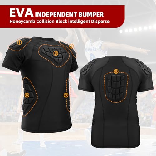Zicac Men's Sports Shock Rash Guard Compression Padded Shirt Soccer Basketball Protective Gear Chest Rib Guards - color: Black-2, size: X-Large