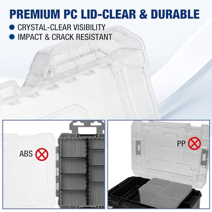 WORKPRO Small Parts Organizer 3 Pieces, Portable Stackable Hardware Storage Case with Removable Dividers, Clear Lid Tool Box Organizer for Screws, Bolts, Nails, Craft Supplies and Small Accessories