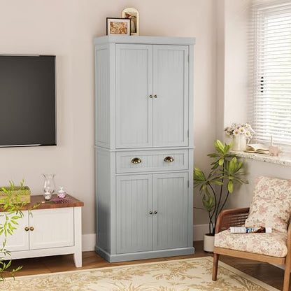 72" Kitchen Pantry,Tall Storage Cabinets with Doors and Shelves,Freestanding Pantry Cabinet for Bathroom,Dining Room and Living Room (Smog Grey) - color: Smog Grey
