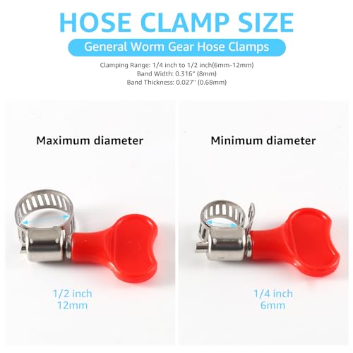 Worm Gear Hose Clamps, 12 Pack Upgraded Adjustable Tube Clamps Stainless Steel Hose Clamps for Home Brewing Beer Line Hose Clamps Gas Tube Clamps 8-12mm (5/16-1/2 inch, 3/8 inch)