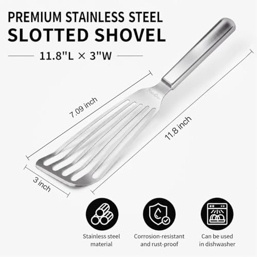 Thin & Sturdy Fish Spatula Stainless Steel for Kitchen Cooking Use Fish Spatula Egg Flipper Bbq Flipper 18/8 Stainless Steel Blade Thin Sturdy One-Piece Style Dishwasher-Safe Tools-Silver
