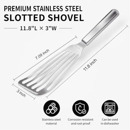 Thin & Sturdy Fish Spatula Stainless Steel for Kitchen Cooking Use Fish Spatula Egg Flipper Bbq Flipper 18/8 Stainless Steel Blade Thin Sturdy One-Piece Style Dishwasher-Safe Tools-Silver