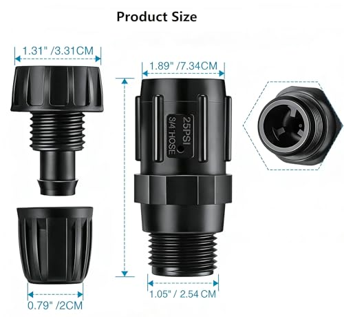 1 Pcs 25 PSI Pressure Regulator 3/4" FHT × 3/4" MHT Pressure Reducer Low Flow Valve,1 Pcs 3/4" to 1/2" Drip Irrigation Faucet Hose Adapter for Drip Irrigation System - size: 3/4" Pressure Regulator